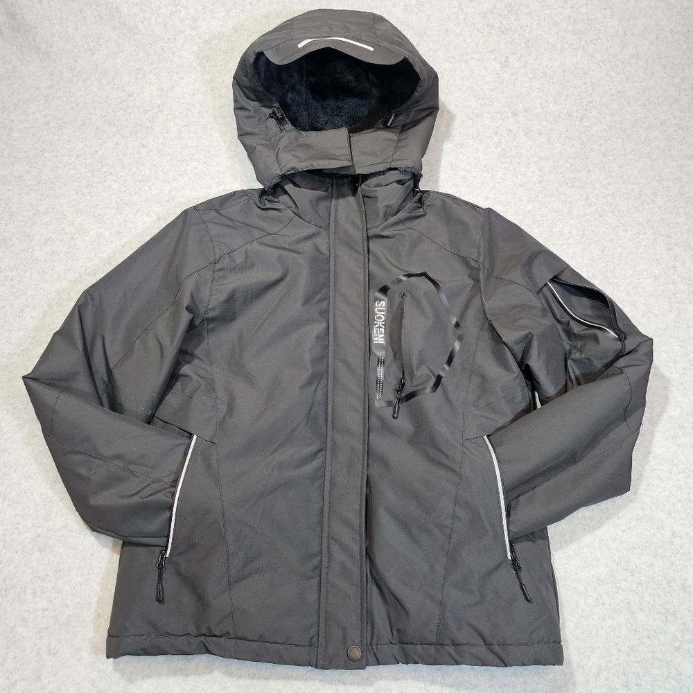 Suokeni Ski Jacket Womens Size Med Slate Gray Waterproof Breathable Helmet Hood